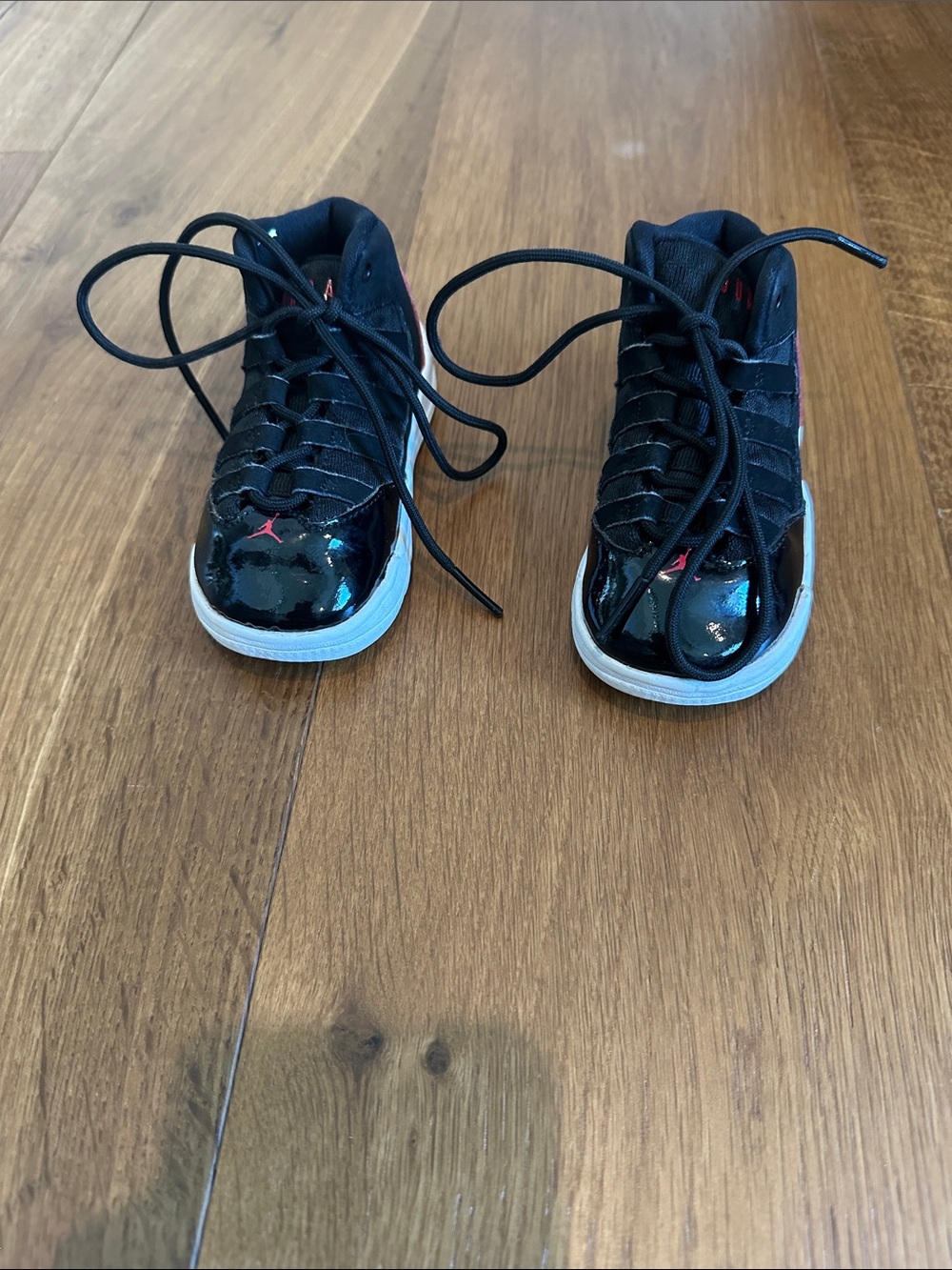 Jordan Kids Black and Red Patent Leather High-Tops
